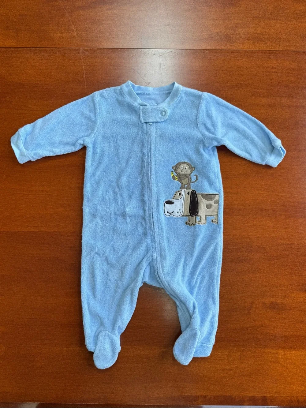 Carter’s Baby Boy 3M Blue Fleece Footed Sleeper Monkey & Dog Zip Pajamas
